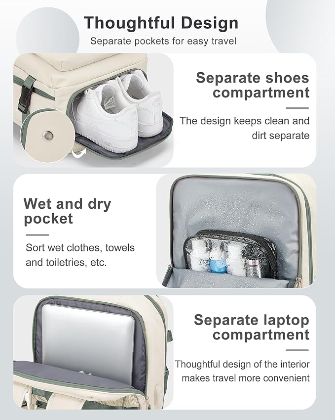 VECAVE Carry On Backpack for Women,Large Travel Backpack Flight Approved,Waterproof 14 Inch Laptop Backpack Business Work Backpacks Men Mochila De Viaje Beige