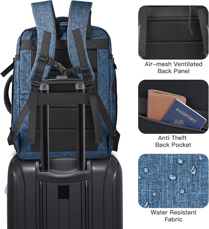 Carry On Backpack, Extra Large 50L Travel Backpack for Men & Women, Expandable Backpack For Airplanes, 17 Inch Laptop Backpack, Luggage Suitcase 40L Daypack Lightweight Business Weekender Bag, Blue