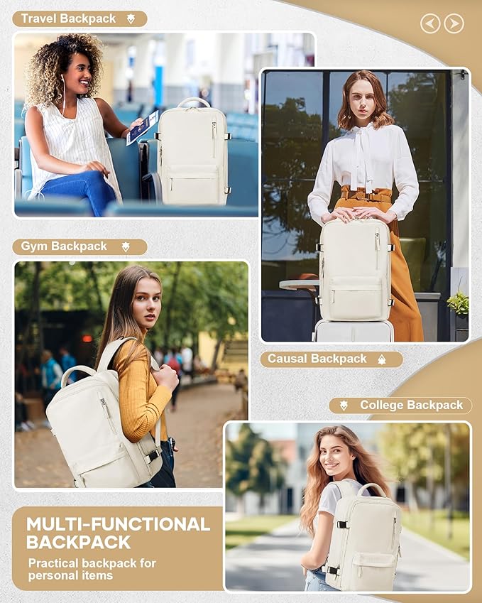 Carry On Backpack for Women, Airline Approved Large Travel Backpack Flight Approved, Waterproof 14 Inch Laptop Backpack Business Work Backpacks Bag Men Beige Mochila De Viaje