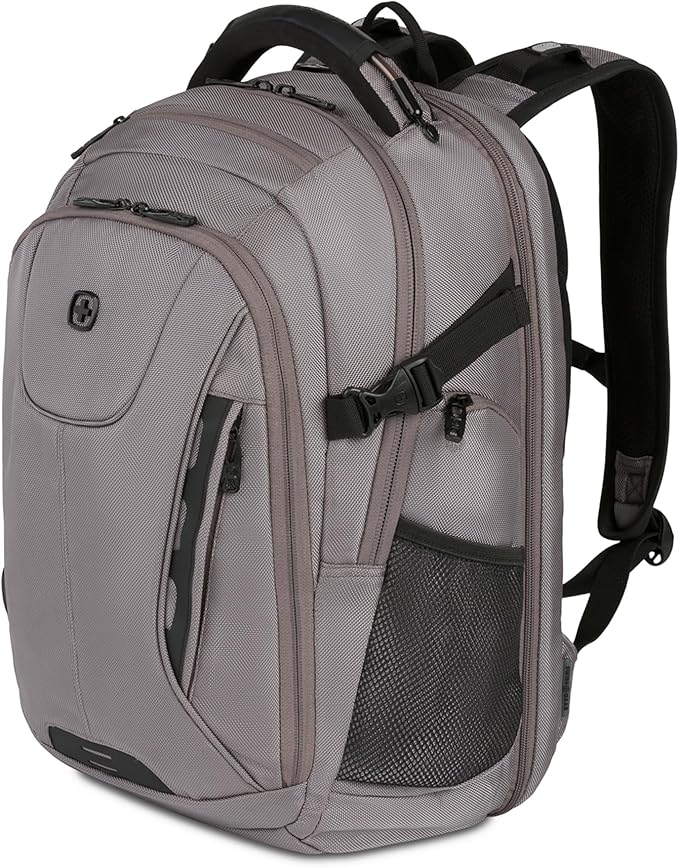 SwissGear Travel Tech Elite Laptop Backpack – Fits Laptops up to 16” – ScanSmart TSA-Friendly Backpack with USB Port, Shoe Compartment & Organizer Pockets – Grey Ballistic