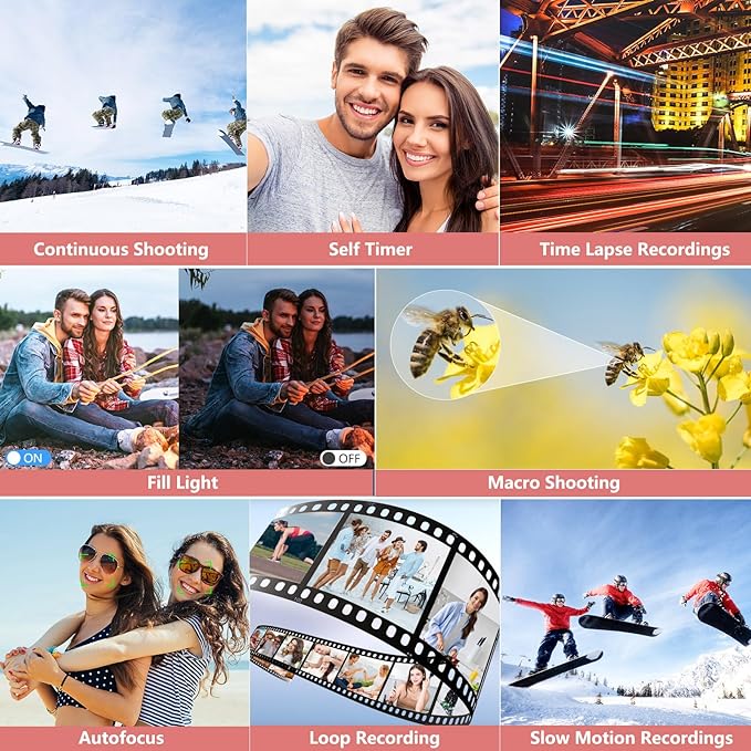 Digital Camera for Photography, 4K Vlogging Camera for YouTube 3" 180° Flip Screen 18X Digital Zoom Compact Cameras with 32GB TF Card & 2 Batteries, Pink