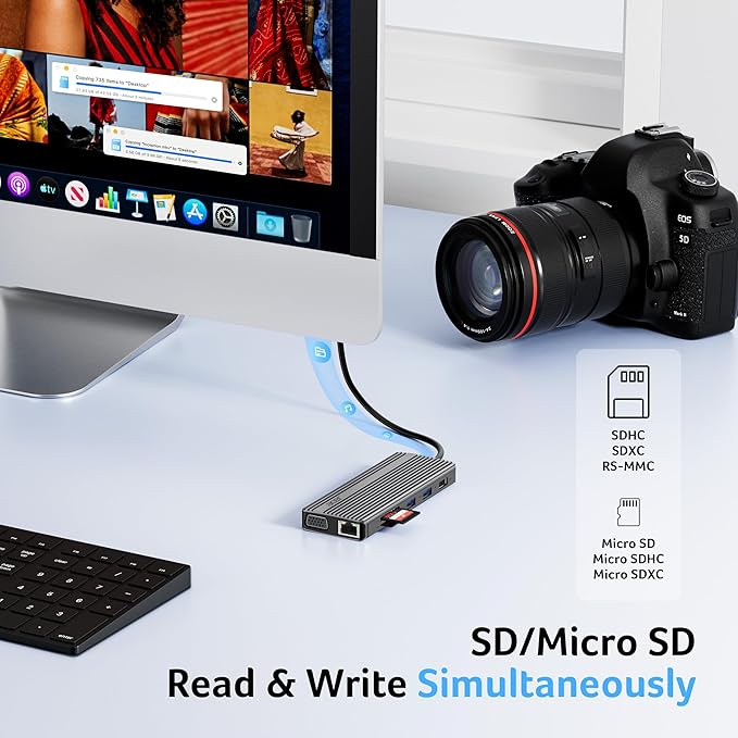 Acer 11 in 1 USB C HUB Multiport Adapter with 4K@60Hz HDMI, 1080P VGA, 2x10Gbps USB C, 2x5Gbps USB A, 100W PD Port, 1000Mbps Ethernet, SD/TF, Dual Monitor Docking Station for PC, Laptop, Desktop