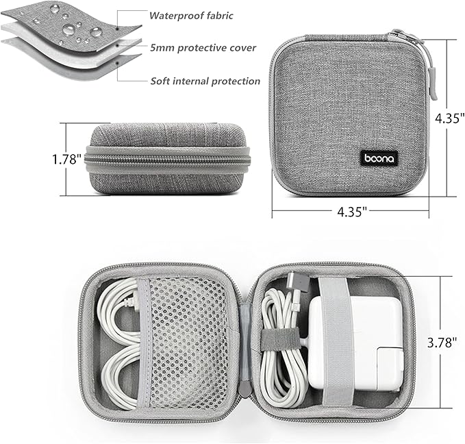 Small Travel Carrying Storage Case, 4.4"x4.4" Charger Organizer, Pouch compatible with MacBook Power Adapter, Laptop Accessories Cables, Cords, USB Drives, Earphones
