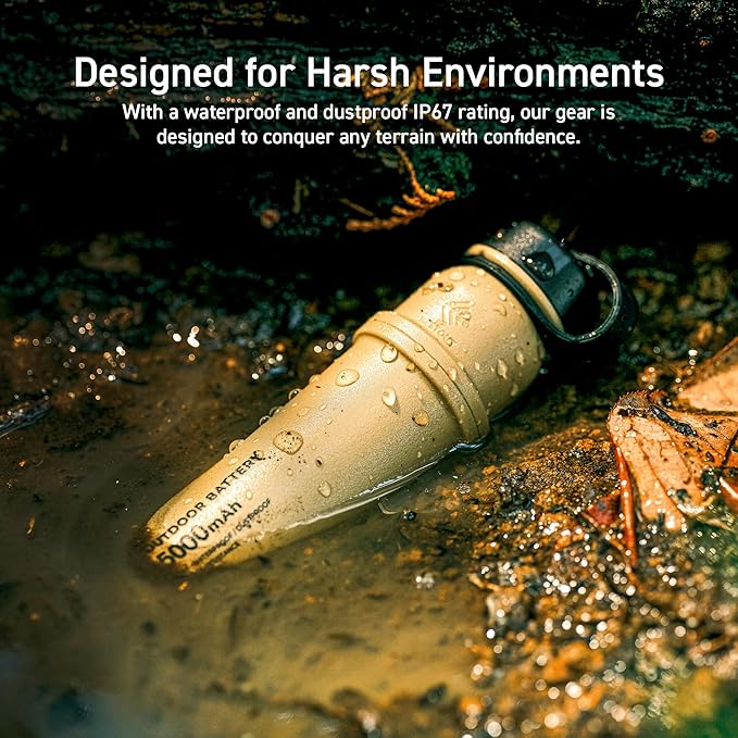 ELECOM NESTOUT Rugged Power Bank, 5000mAh Outdoor Battery Pack, 15W USB C Fast Charging, Waterproof IP67, Durable Shockproof, Tactical Charger for Phone Military EDC Hiking Survival Camping (Mustard)