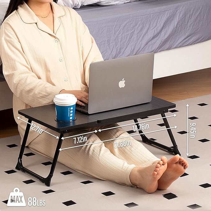 Laptop Desk for Bed Couch, Adjustable Foldable Bed Table with Cup Holder, Breakfast Serving Tray, Portable Laptop Lap Desk Stand for Working Reading Writing Eating Gaming in Bed Sofa Floor(Black)