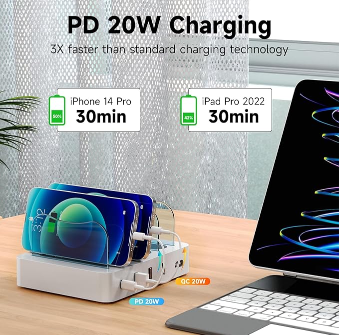 USB Charging Station - Charging Dock - 4-Port - Fast Charging Station for Multiple Devices - Docking Station - Smart Charging Station Dock - Multi Charging Station for Cell Phones and Tablets