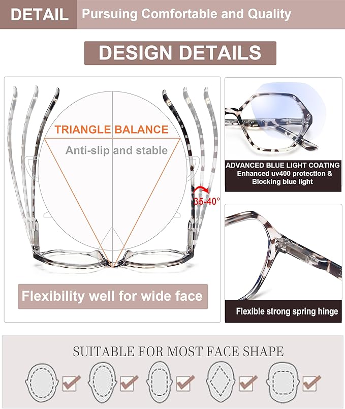 EYEURL 4-Pack Reading Glasses for Women Blue Light Blocking Reading Glasses Vintage Design Diamond-Shaped Frame Spring Hinge Readers for Women Men Anti Glare Filter Lightweight Eyeglasses,0.75