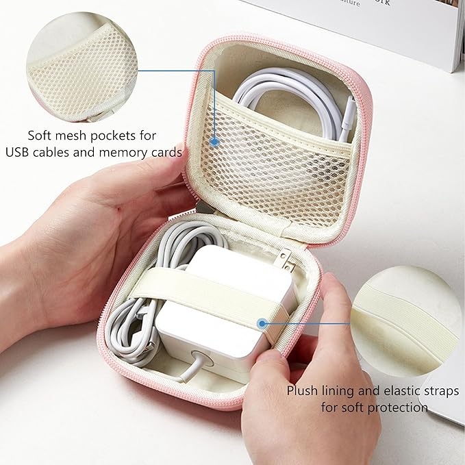 Charger Case for Macbook, Portable Tech Electronic Organizer Bag, Travel Storage Pouch for Laptop Accessories, MacBook Power Adapter, Charging Cords, USB Drives, Power Bank (Pink, M)