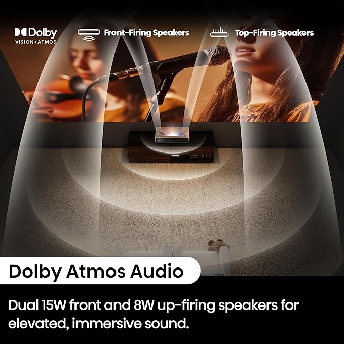 Hisense PT1 Ultra Short Throw Triple Laser Projector, 4K UHD, Google TV, 80'' - 150'', 2500 Lumens, 3000:1 Contrast, IMAX Enhanced, Dolby Vision & Atmos, 3D, 240 High Refresh Rate