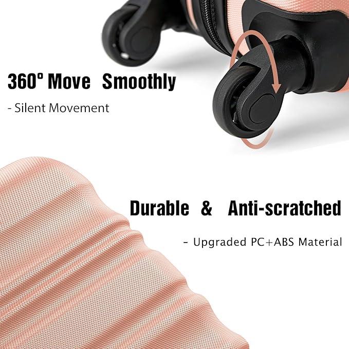 LONG VACATION Carry On Luggage Sets 3 Piece 20 Inch Suitcase Set, ABS+PC Hardshell Lightweight Travel Luggage with Spinner Wheels & YKK Zipper TSA Lock (PINK, 20 Inch)