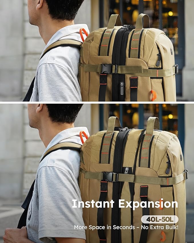 Tolaccea Travel Laptop Backpack, Large Carry on Backpack Flight Approved Convertible Duffle Luggage Bag Daypack Work Business Rucksack Fits 16" Laptop for Men Women 3 Carrying Ways, 40L-50L Expandable