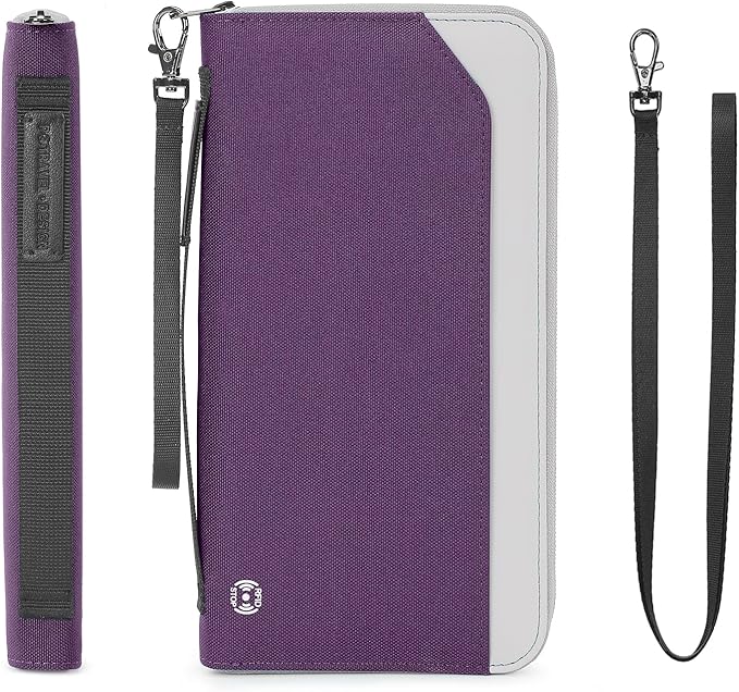 RFID Large Travel Passport Wallet with Airtag & Card Holder - Women Men, Lightweight Passport Cover Case Book Travel Document Organizer with Zipper Pocket, Deep Purple