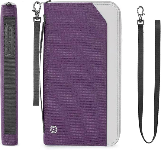 RFID Large Travel Passport Wallet with Airtag & Card Holder - Women Men, Lightweight Passport Cover Case Book Travel Document Organizer with Zipper Pocket, Deep Purple