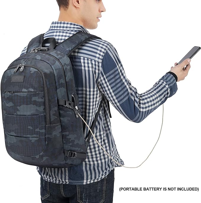 Tzowla Business Laptop Backpack Water Resistant Anti-Theft Backpack with USB Charging Port and Lock 15.6 Inch Computer Backpacks for Women Men, Casual Hiking Travel Daypack (Navy Blue Camo)