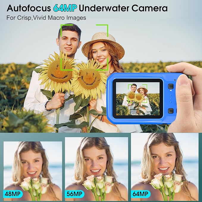 4K Underwater Camera, 64MP 16FT Waterproof Digital Camera with 32GB Card, Autofocus Floatable Waterproof Camera with IPS HD Screen, 16X Digital Zoom, Fill Light, for Snorkeling, Surfing, Swimming