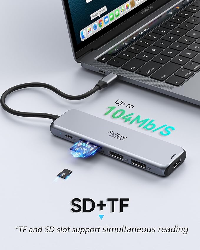 Docking Station Dual DisplayPort, Selore USB c hub with 2 displayport, HDMI, 3*USB 3.0,100W PD,SD & TF Slot, 9 in 1 2 dp Multiport Adapter for MacBook/Dell XPS/HP/Lenovo/Microsoft Surface