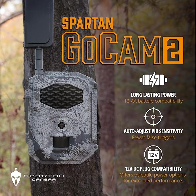Spartan Camera 2025 Upgrade 2 Pack GoCam2 Cellular APP Control Trail Camera, 4G LTE, 1080P Video, FHD Photos, No Glow, Night Vision, Motion Activated, IP65 Water Resistant (Spartan Areus, Verizon)
