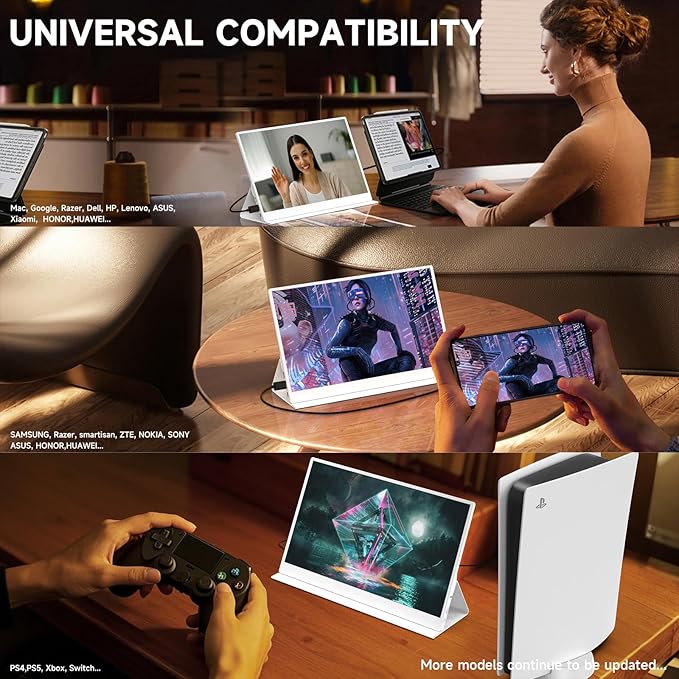 QAF 15.6 Inch Portable Monitor for Laptop, FHD 1080P USB-C HDMI 100% sRGB HDR IPS Display, Ultra-Thin Travel Second Screen Compatible with Laptop Mac PC Phone PS5 Xbo Switch, Built-in Speakers (White)