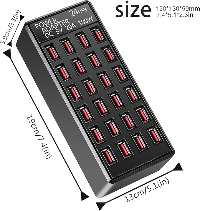 100w 24(20A) Port, USB Fast Charging Station,Travel Desktop USB Rapid Charger,Multi Ports Charging Station Organizer Compatible with Smartphones,Tables,and More Devices
