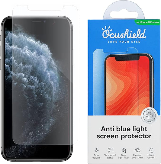 Ocushield Anti Blue Light Tempered Glass Screen Protector for iPhone 11 Pro Max | iPhone XS Max - Protect Your Eyes, Reduce Migraines & Improve Sleep