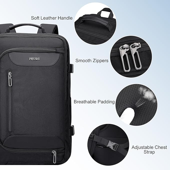 PIJUSHI Travel Backpack for Women Men Flight Approved Carry on Bag 16 inch Laptop Personal Item Daypack with Shoe Compartment(PE038 Black)