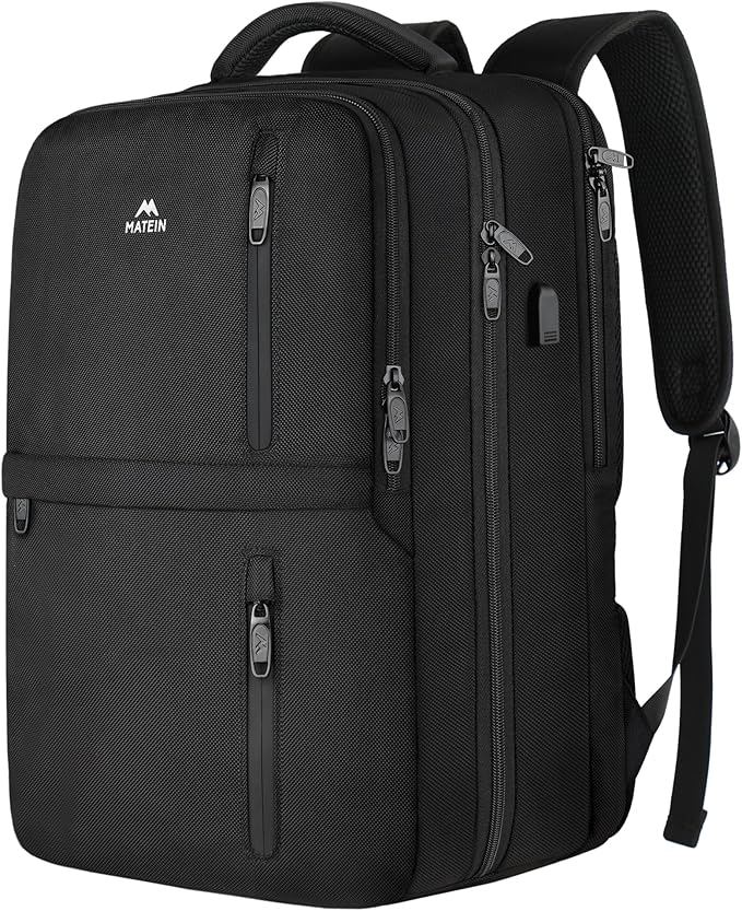 MATEIN Extra Large 45L Travel Laptop Backpack, Airline Approved Carry on Backpack with USB Port & Shoe Compartment, Water Resistant Luggage College Overnight Weekender Travel Bag Fit 18" Laptop, Black