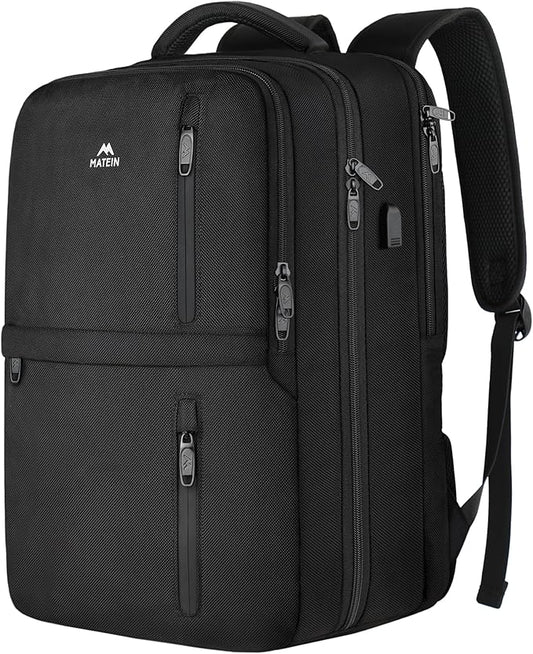 MATEIN Extra Large 45L Travel Laptop Backpack, Airline Approved Carry on Backpack with USB Port & Shoe Compartment, Water Resistant Luggage College Overnight Weekender Travel Bag Fit 18" Laptop, Black