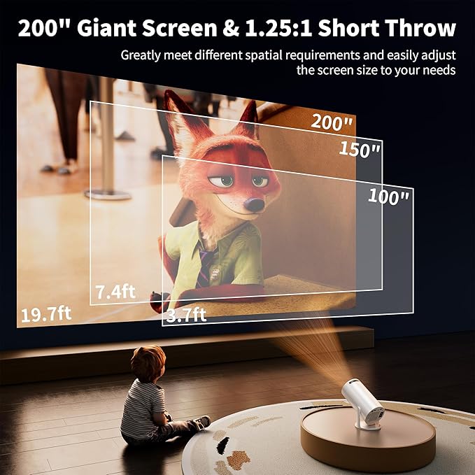 Mini Projector Portable Proyector 4K Support, Native 720P Small Projector with 270° Rotatable Stand, Compatible with TV Stick/Smartphone/HDMI/USB for Bedroom/ Outdoor Camping (No WiFi or Bluetooth)