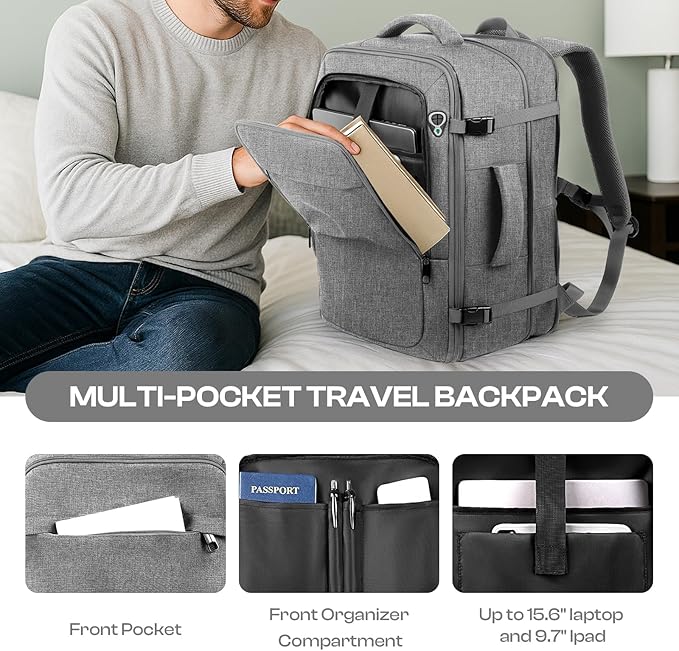 50L Travel Laptop Backpack, Extra Large Backpack, Laptop Backpack for Men, Water Resistant TSA Airline Approved Business Work 17.3 Computer Bag, Grey