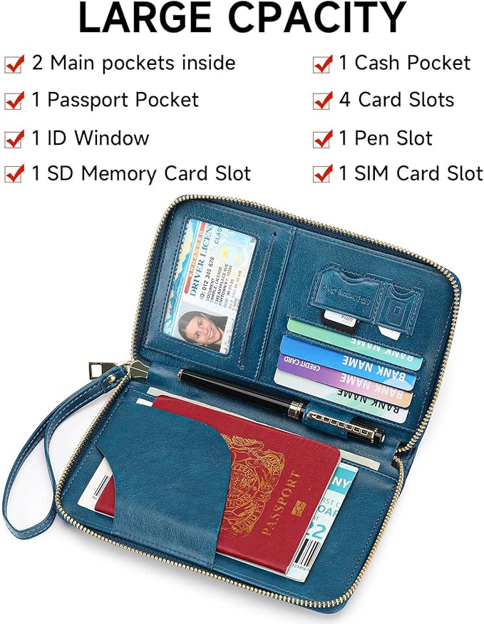 Leather RFID Blocking Passport Holder Travel Wallet, Passport Cover/Travel Wallet for Women/Men with