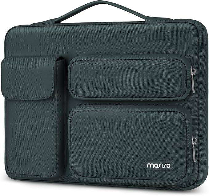 MOSISO 360 Protective Laptop Case 13.3 inch, 13-13.3 inch Laptop Sleeve Compatible with MacBook Air/Pro 13 / Pro 14, HP Dell ASUS Lenovo,Side Open Bag with 2 Raised&1 Flapover Pockets, Emerald Green