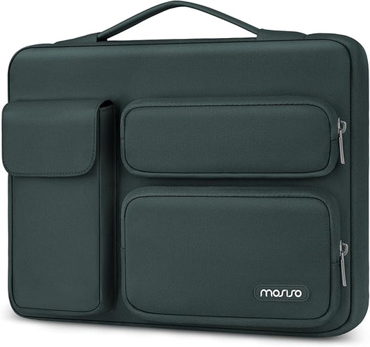 MOSISO 360 Protective Laptop Case 13.3 inch, 13-13.3 inch Laptop Sleeve Compatible with MacBook Air/Pro 13 / Pro 14, HP Dell ASUS Lenovo,Side Open Bag with 2 Raised&1 Flapover Pockets, Emerald Green