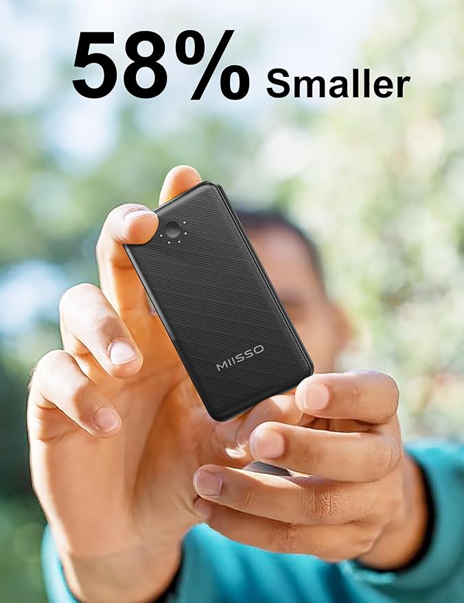 miisso Ultra Slim 10000mAh Power Bank Built-in Cables and Foldable AC Wall Plug, Pocket Size USB C Portable Charger, External Battery Pack Compatible with iPhone Samsung, 2 Pack Black & White