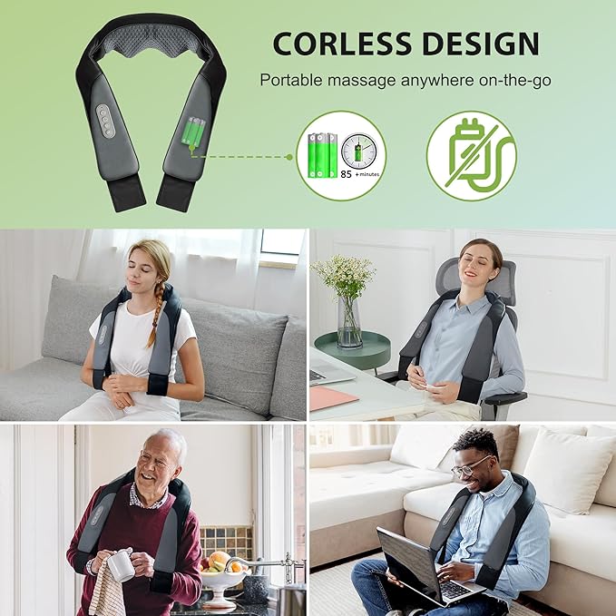 Snailax Cordless Neck Back Massager with Heat - Shiatsu Kneading Back Shoulder Massager Deep Tissue, Portable Massagers for Lumbar, Foot Electric Massage Pillow, Gifts for Men/Women