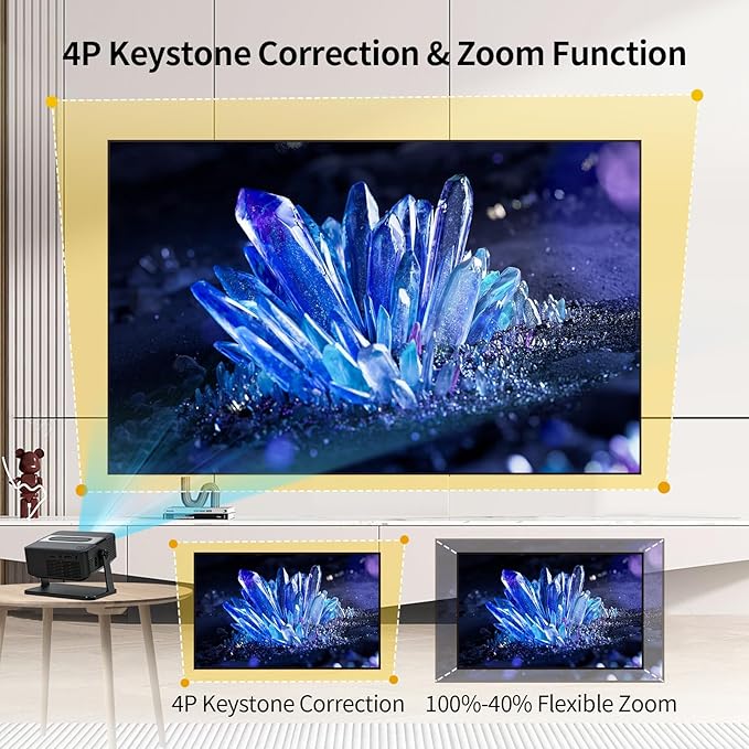 Mini Projector 4K support with WiFi 6 and Bluetooth 5.0, 4w Speaker, Auto Vertical Keystone 45° Rotatable Portable Proyector for Home Bedroom Outdoor