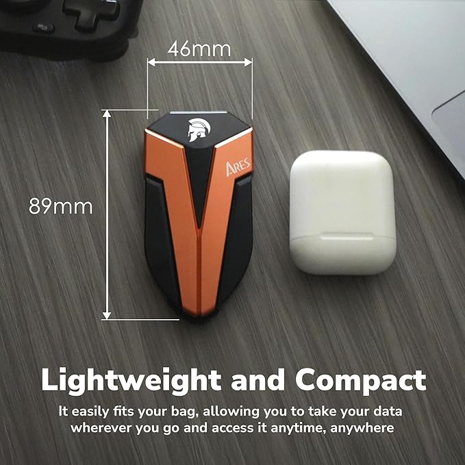 DATO ARES Amber Shield 500GB Portable SSD, Portable Solid State Drive w/LED, USB 3.2 Gen 2x2 Type C External Solid State Drive, External SSD (Up to 1600/1500 MB/s)