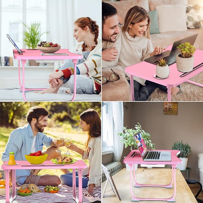Fayquaze Portable Foldable Laptop Bed Table with Storage Drawer and Cup Holder, Laptop Desk Stand Tray for Eating, Reading and Working