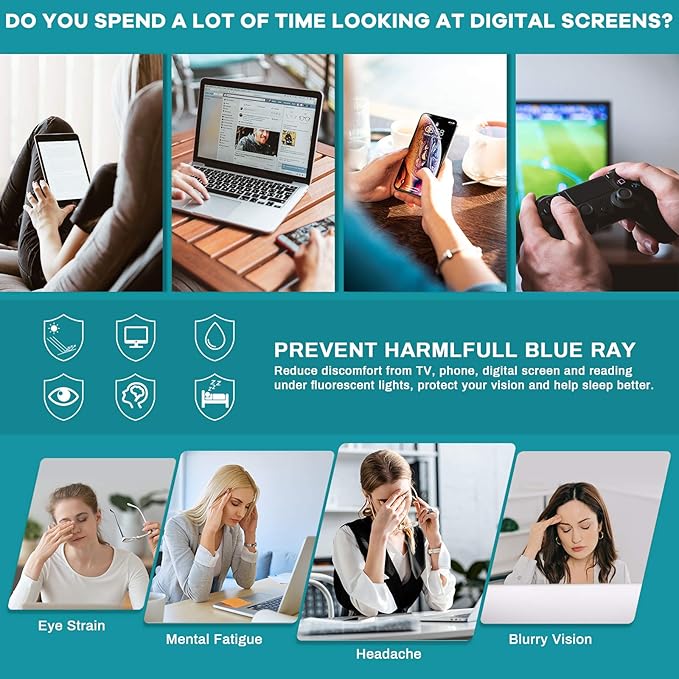 Gaoye Blue Light Glasses for Computer & Gaming - Anti UV Ray Lenses, Scratch-Resistant & Comfort Fit
