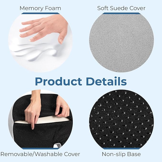5 STARS UNITED Seat Cushion for Tailbone Pain Relief – Large Memory Foam Lifting Pillow for Coccyx, Hip, Sciatica & Post-Surgery Recovery – Wheelchair, Car, Desk, Gaming & Office Chairs, Light Gray