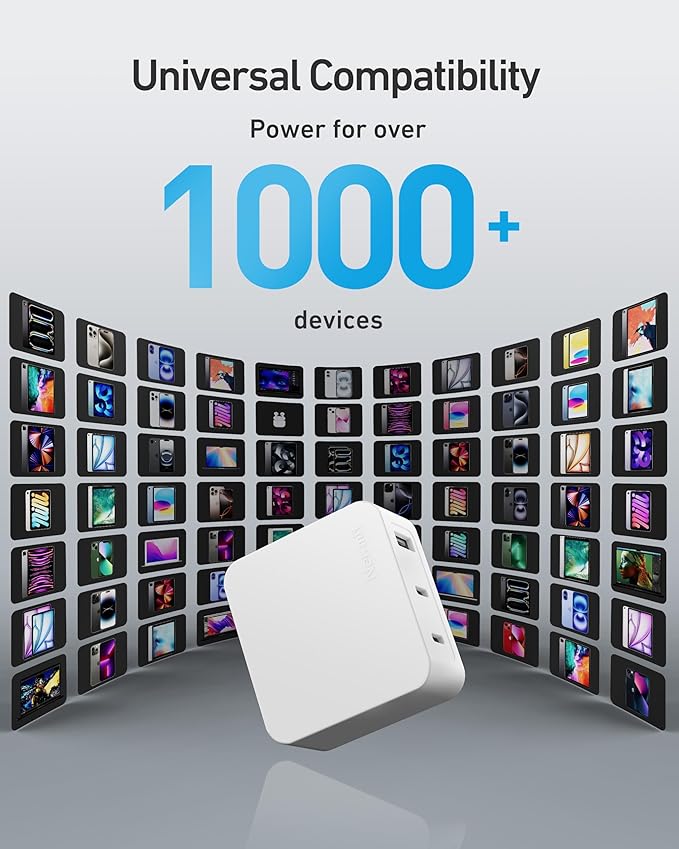 Nekmit 67W Flat USB C Charger Block, 3-Port GaN Fast Wall Charger, USB C Wall Plug for MacBook Pro/Air, iPad, iPhone, Galaxy and More