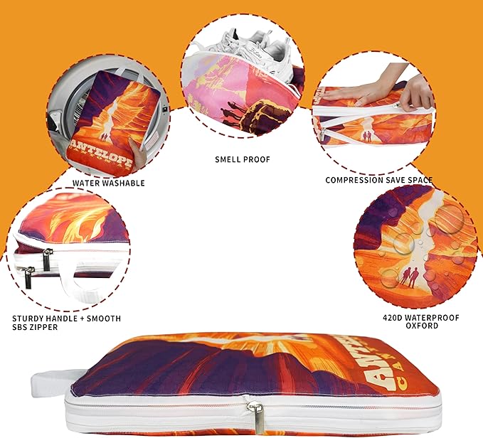 Compression Packing Cubes for Travel, 6 Set National Park Luggage Organizers, Lightweight Waterproof Expandable/Compression Bags Smell Proof Travel Packing Cubes for Suitcases