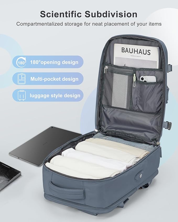 VECAVE Carry On Backpack for Women,Large Travel Backpack Flight Approved,Waterproof 14 Inch Laptop Backpack Business Work Backpacks Men Mochila De Viaje Blue