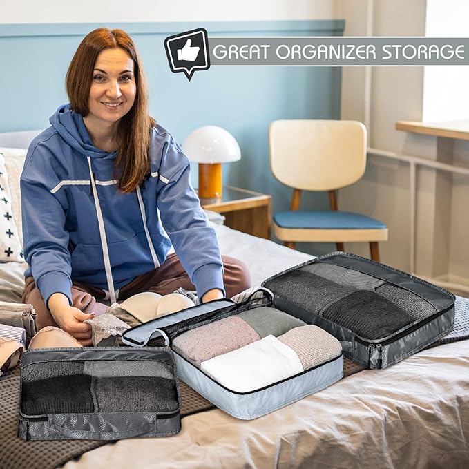 5 Pcs Packing Cubes for Suitcase Large Travel Cubes Carry on Luggage Organizer Bags for Clothes Accessories(Mixed,Gray)