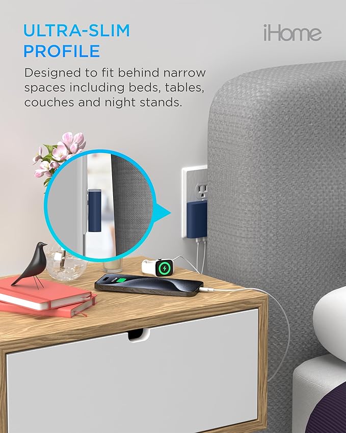 iHome Multiport 40W USB-C Charger, AC Pro 2-Port Flat Block, Dual Fast Charging Wall Adapter