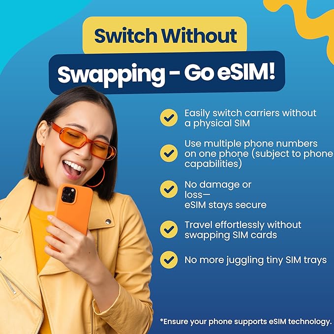 H2O Wireless 90-Day USA eSIM, Prepaid eSIM Card with 10GB High-Speed 4G LTE/5G Data & 5GB Mobile Hotspot, Unlimited Data, Talk & Text to 70+ Countries, US Mobile SIM Card for Cell Phones