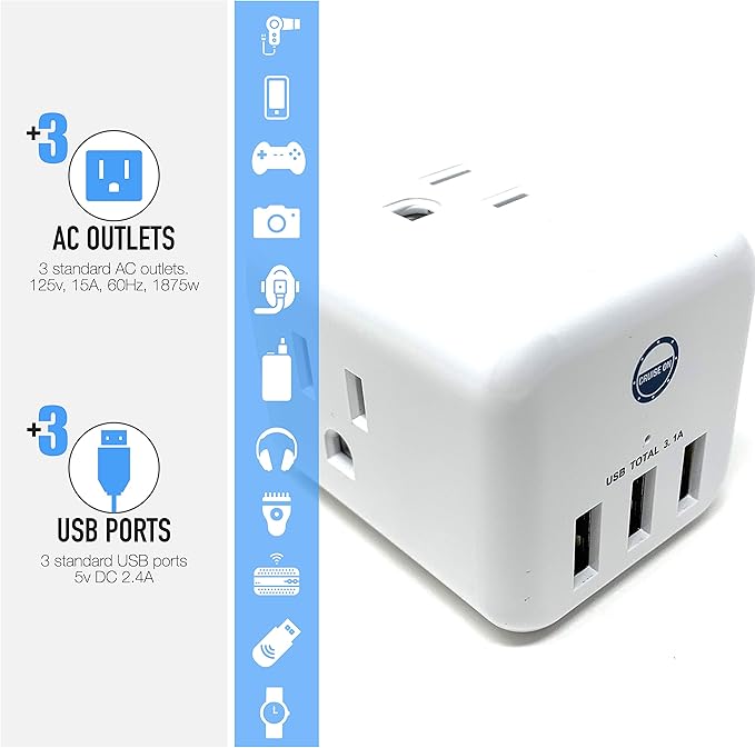Cruise Approved Power Strip Non Surge Protector for Cruise Ship Multi Plug, 6 Outlets, 3 USB & 3 AC Outlet for Carnival, Celebrity, Princess, Norwegian & Major Lines in 2025 & 2026