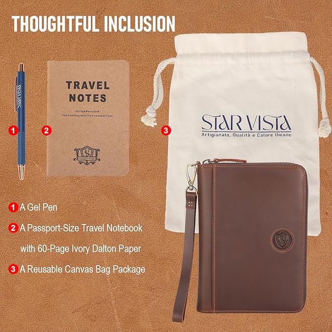 STAR VISTA Lorenzo Full Grain Leather Family Passport Wallet for 4, Large Travel Document Organizer for Exquisite Voyagers, Multi-Currency Compartments, RFID Blocking, AirTag Track, Espresso Brown