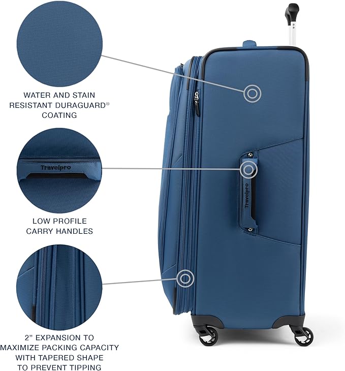 Travelpro Maxlite 5 Softside Expandable Checked Luggage with 4 Spinner Wheels, Lightweight Suitcase, Men and Women, Ensign Blue, Checked Large 29-Inch