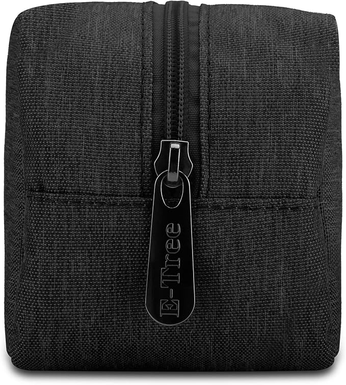 E-Tree Makeup Bag,Medium Travel Make up Pouch for Purse,Zipper Cosmetic Brush Skin Care Case for Women Man,Toiletry Bags,Tech Electronic Organizer,Small Canvas Storage for Personal Items,Black