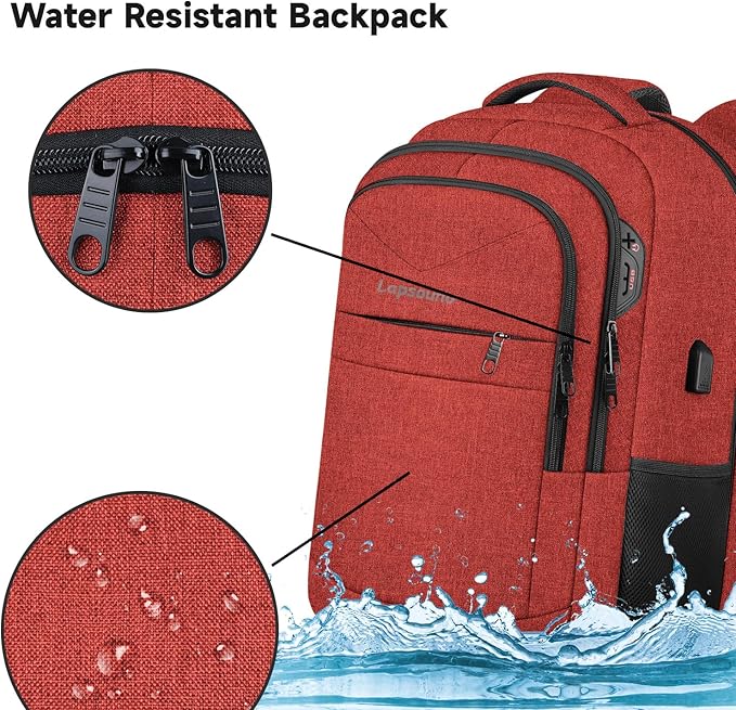 Lapsouno Large Backpack, Travel Laptop Backpack, Carry on Backpack, Sturdy 17 Inch TSA Friendly with USB Port, Water Resistant College School Bag Gifts for Men Women, Wine Red